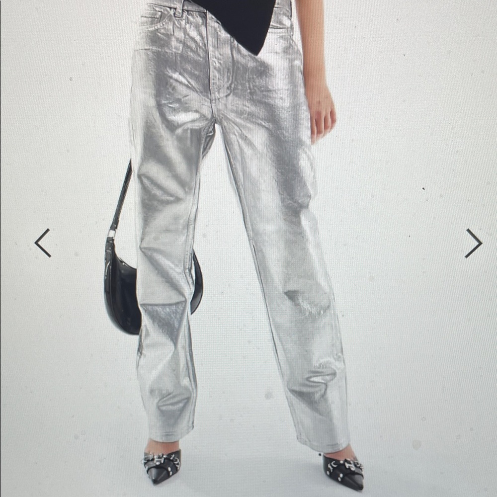 Mango loose fit Silver Metallic straight leg jeans - net
